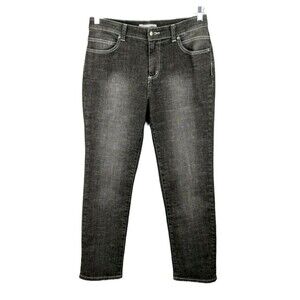 Chico's Platinum Straight Leg Gray Denim Jeans with Embroidered Pockets Size 6
